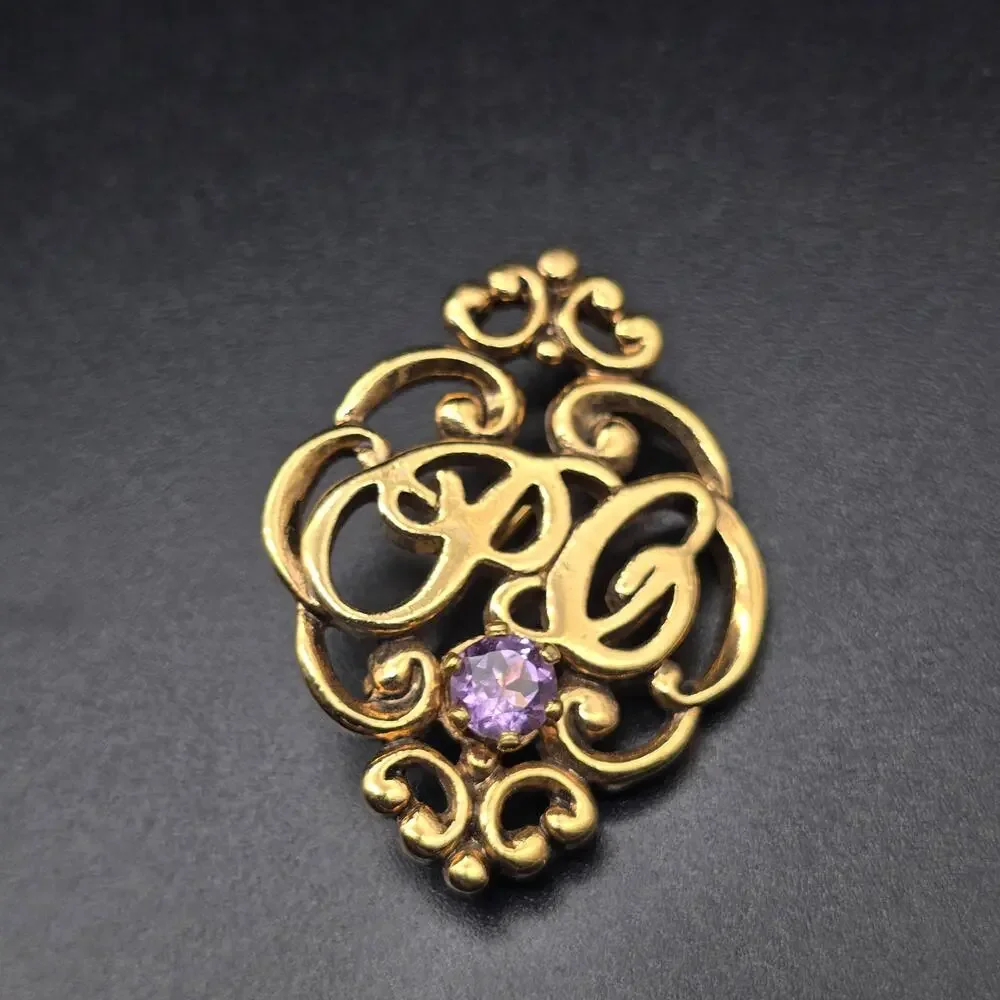 Avon President's Club Gold Tone Brooch Purple Rhinestone Vintage Jewelry